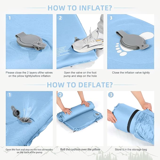 Memory Sleeping Pad, 3.1" Ultra-Thick Foam Sleeping Mats for Camping, Easy Inflate&Deflate,9.5