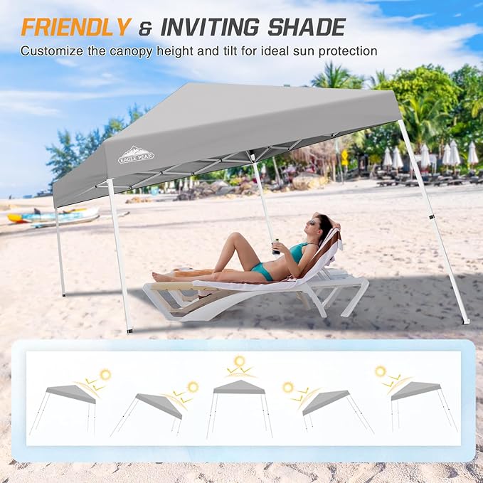 EAGLE PEAK 10x10 Slant Leg Pop-up Canopy Tent Easy One Person Setup Instant Outdoor Beach Canopy