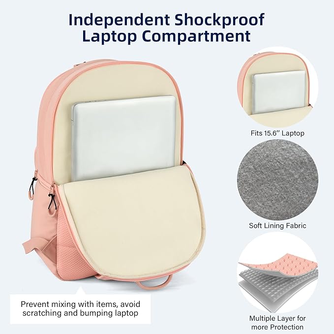 Carry On Travel Backpack For Women, 18 Inch Water Resistant Large Backpack Lightweight Bookbag For