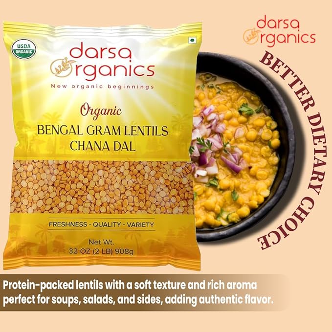 Darsa Organics Chana Dal 2 lb ??USDA Organic Split Bengal Gram (Yellow Chickpeas), Non-GMO