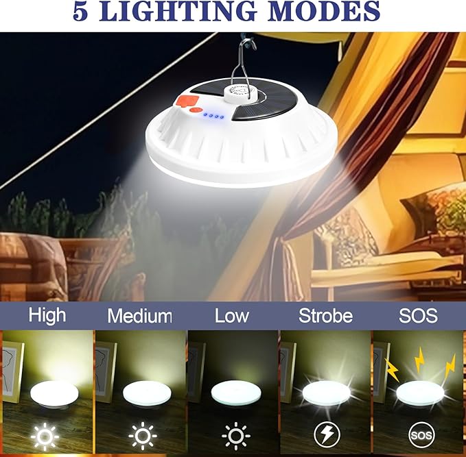 Solar Camping Light with Remote 6000LM, Rechargeable Hanging Light Portable LED for Home, Tent