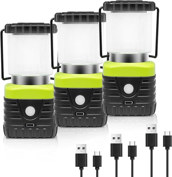 3PCS 3200K Warm Light LED Camping Lantern Rechargeable 1000LM, 4500mAh Power Bank, Flashlight for
