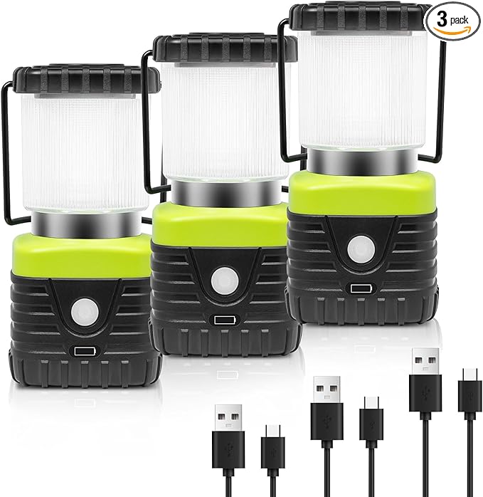 3PCS 3200K Warm Light LED Camping Lantern Rechargeable 1000LM, 4500mAh Power Bank, Flashlight for