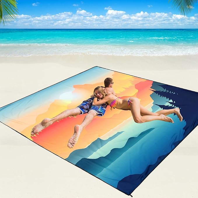 Beach Blanket Waterproof Sandproof Beach Mat 79" X 83"/10'x9'for 2-8 Adults Quick Drying Outdoor