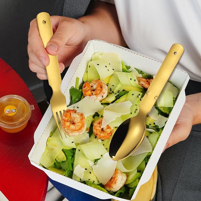 Picnic Silverware Gold Camping Cutlery Fork Knife Spoon Bottle Opener 4 Pieces Flatware Utensil Kit