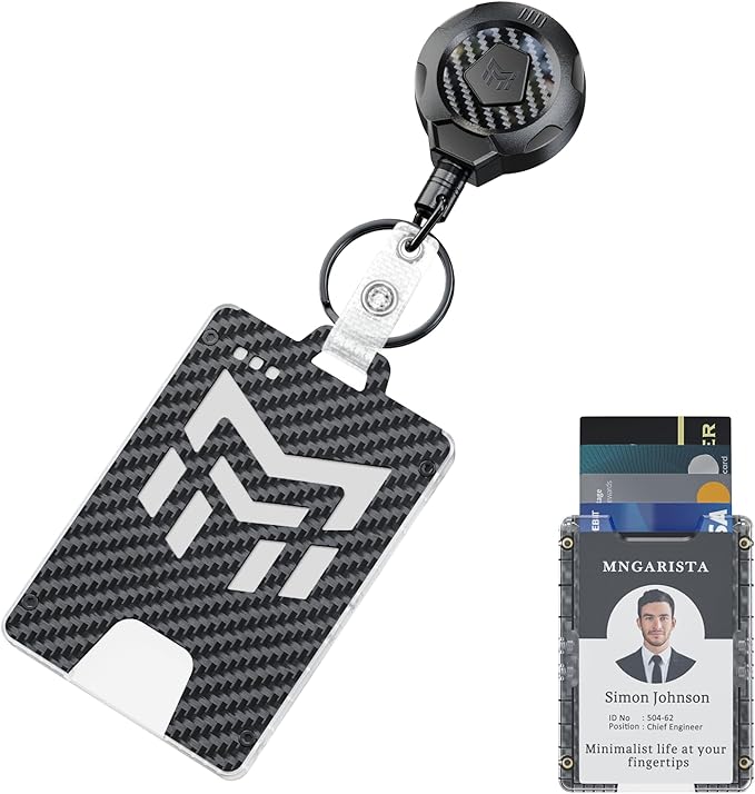 MNGARISTA Retractable Badge Holder, Heavy Duty Badge Reel Keychain with Belt Clip, 3K Carbon Fiber