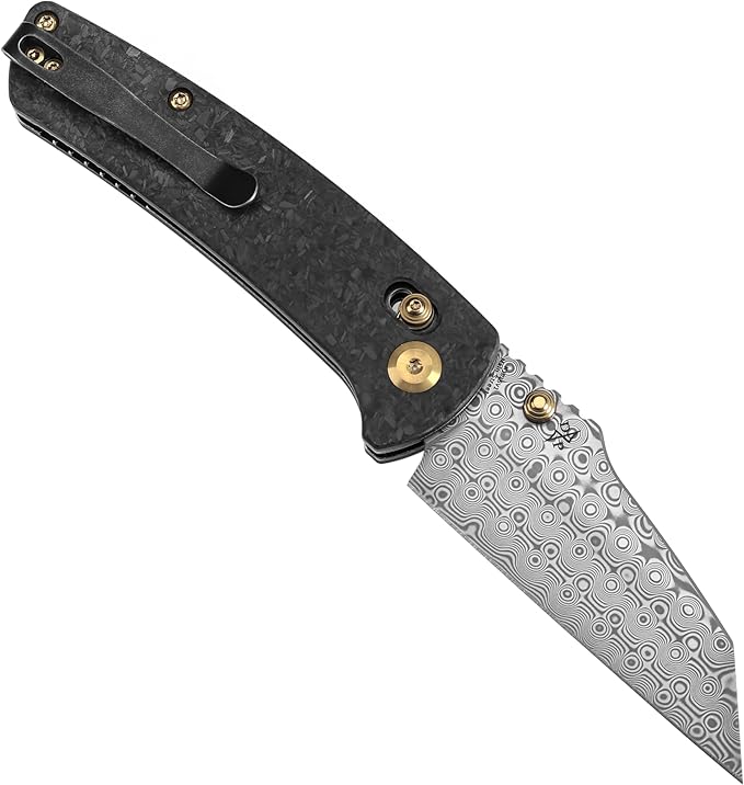 KANSEPT Elite Main Street Pocket Knife, 3.36''Damascus Sharp Tanto Blade, Shred Carbon Fiber Handle