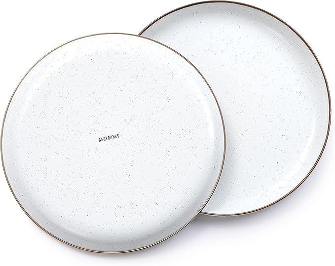 Barebones Enamel Deep Plate - Set of 2 Dinner Plates - Hand-Finished Baked Stainless Steel Trim