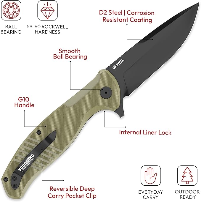 D2 Pocket Knife For Men | Tactical EDC Knife With Case 3.75" D2 Knife Steel Flipper Mens Work