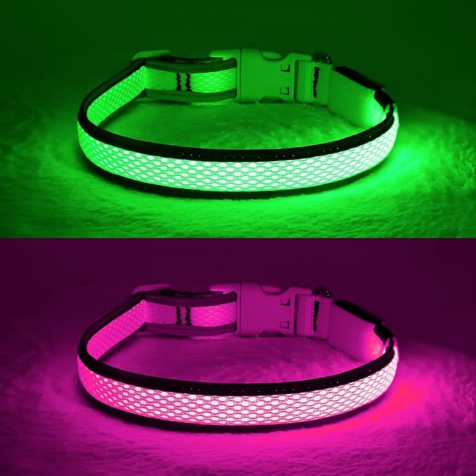 YFbrite Light up Dog Collar, USB Rechargeable LED Puppy Collar Super Bright Adjustable Glowing Dog