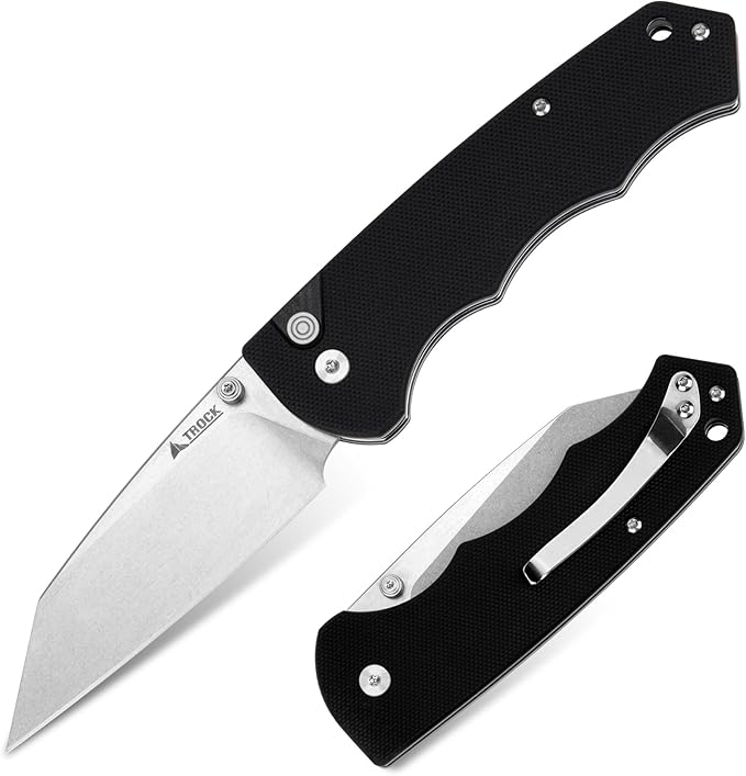 Pocket Folding Knife - 3.39" D2 Sheepsfoot Blade Stonewashed Finish - G10 Handle with Thumb Stud