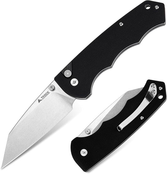 Pocket Folding Knife - 3.39" D2 Sheepsfoot Blade Stonewashed Finish - G10 Handle with Thumb Stud