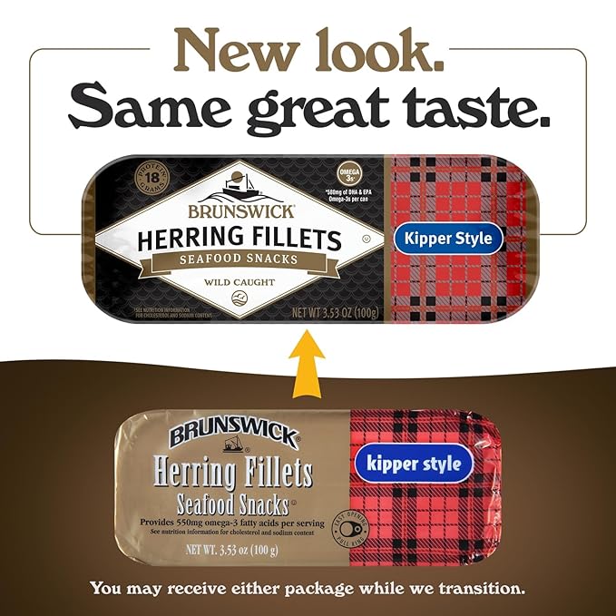 Brunswick Boneless Kipper Style Herring Fillets, 3.53 oz Can (Pack of 12) - 18g Protein per Serving