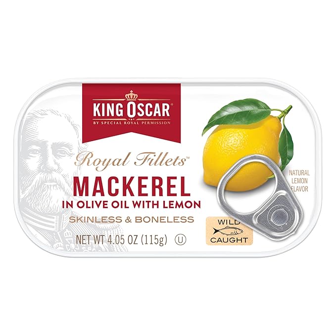 King Oscar Skinless & Boneless Mackerel Variety Pack, 4.05 Ounce Cans (Pack of 6), Skinless & Boneless, Wild Caught Canned Mackerel