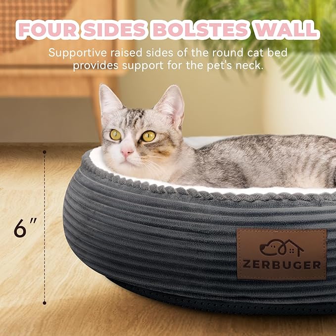 20in Washable Cat Beds for Indoor Cats - Round Donut Pet Bed for Cats, Small Dogs, Puppy, Kitten