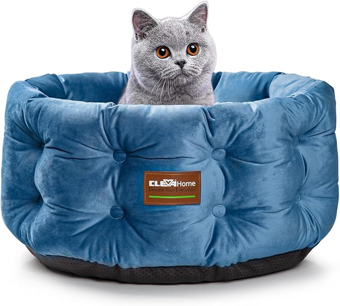 ClevaHome Deep Nest Cat Bed for Small Pets up to 15lbs - Round Cat Beds for Indoor Cats, Luxurious