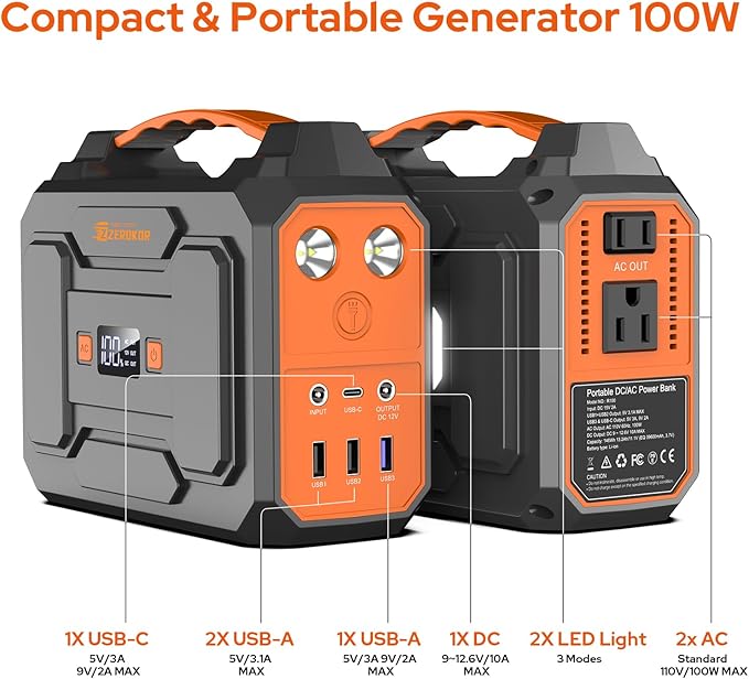 ZeroKor Portable Power Station, 100W 110V Power Pack with AC Outlet, Portable Solar Generator 146Wh
