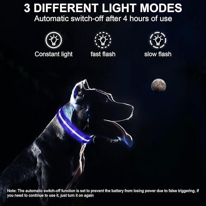 CHUKCHI LED Dog Collar Rechargeable,Waterproof Flashing Collar,Light Up Glow Collar, Adjustable