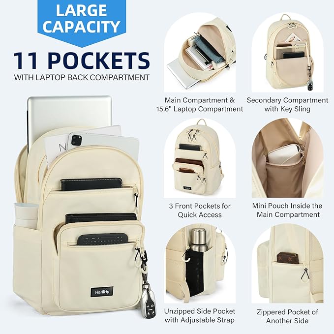 Carry On Travel Backpack For Women, 18 Inch Water Resistant Large Backpack Lightweight Bookbag For