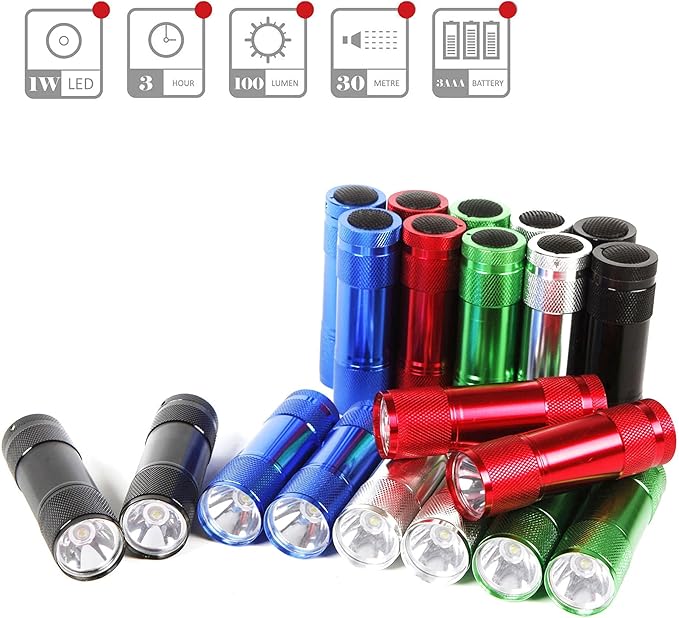 FASTPRO 20-Pack 100 Lumen Super Bright Aluminum LED Flashlights Set, with AAA Dry Batteries