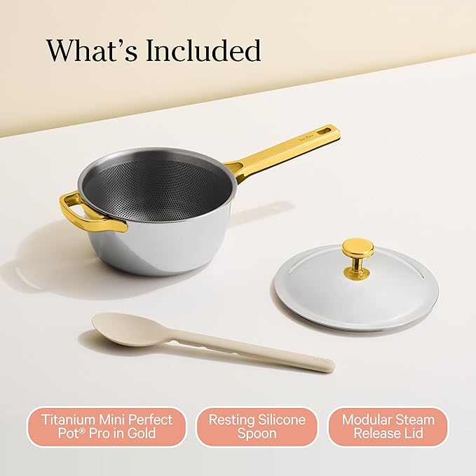 Our Place Titanium Mini Perfect Pot Pro - 2.75 Qt No-Coating Nonstick Pot | Tri-Ply Titanium &