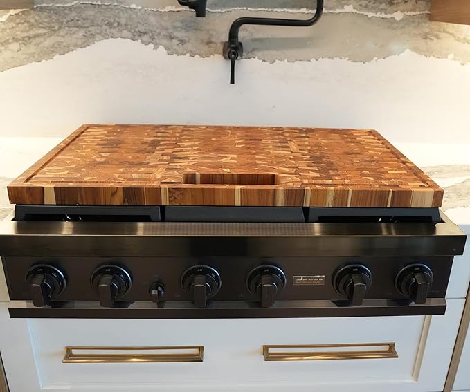 EcoDecors Extra Large Solid Teak Butcher Block 34"x20", End Grain Cutting Board with Juice Groove