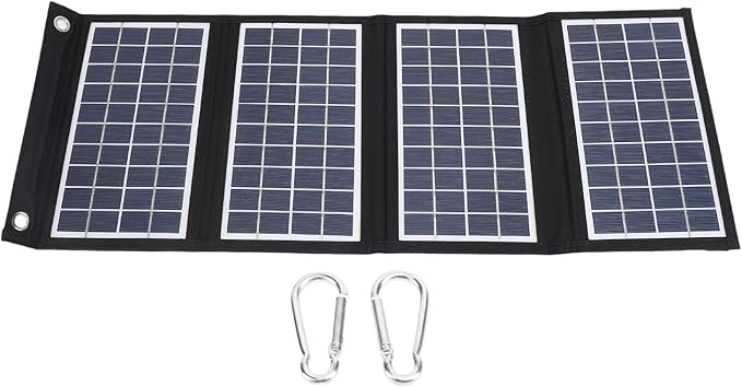 Portable Solar Panel, 30W 5V Foldable Solar Panel Charger with Dual USB Outputs, 4 Fold Water Proof