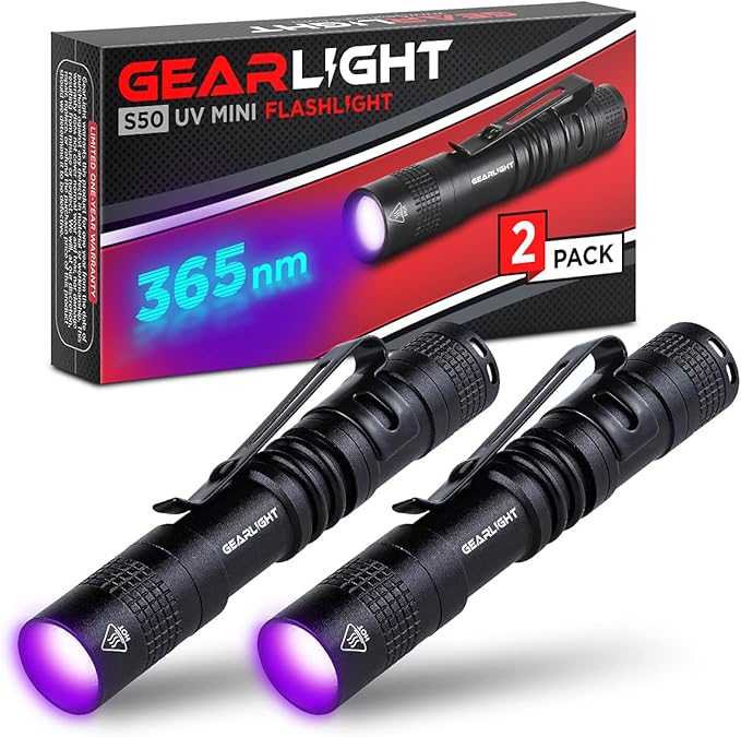 GearLight UV Flashlight S50-365 nm Mini Blacklight Ultraviolet Pen Flashlights for ID Check, Leak