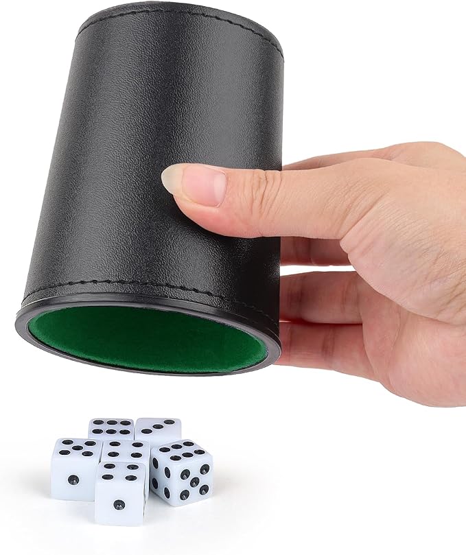 Felt-Lined PU Leather Dice Cup Set, 6 Quiet Dice Shaker Cups with 36 Dices for Bar Party Yahtzee