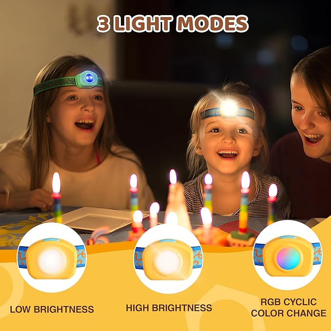 EverBrite LED Headlamp Rechargeable Kids Headlamp with RGB Mode and Adjustable Headband, 3 Modes