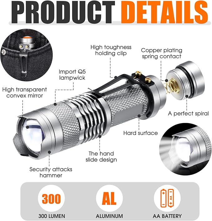 Fumete 20 Pieces LED Flashlight Mini 3 Mode Tactical Torch Small Water Resistant Pocket Flash Light
