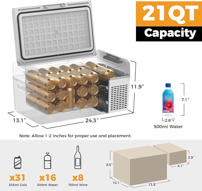 Setpower 12V Refrigerator 50 Hours Backup Cooling 21 Quart 12V Coolers for Vehicles Portable