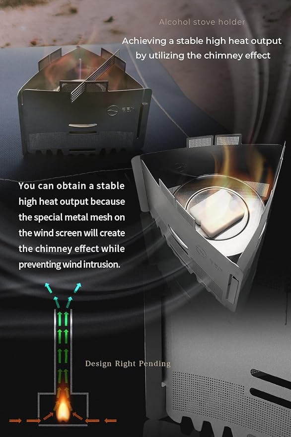 ZEN Camps Ultralight Folding Stainless Steel Pot Stand with Tray Windscreen for Alcohol or Solid