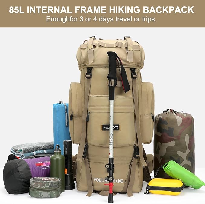 85L Lightweight Internal Frame Hiking Backpack for Men Women, Waterproof Travel Camping Backpack