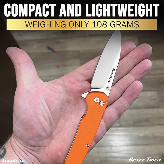 SliceElite 3.6-Inch Aztec Tiger Folding Knife | Pocket Knife with Orange G10 Composite Handle, D2