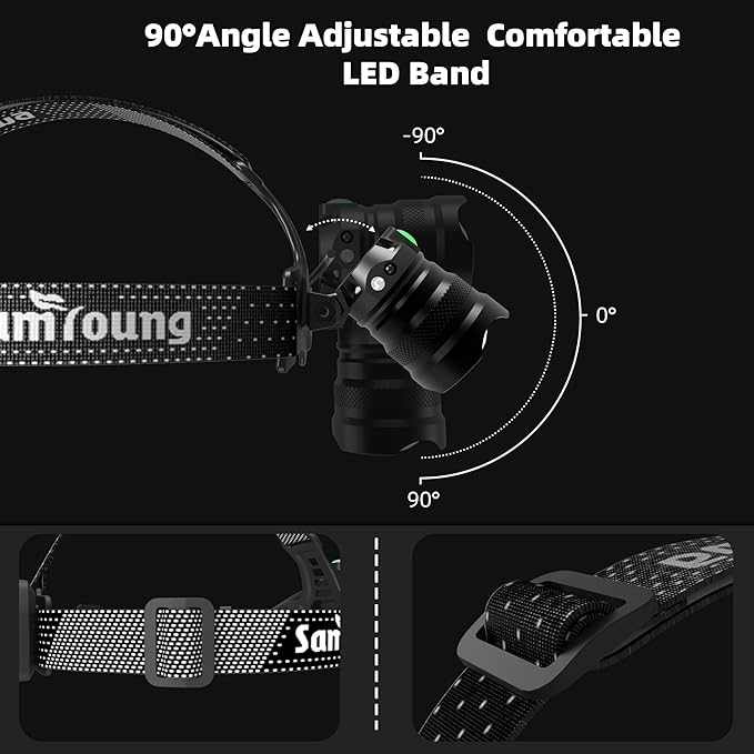 High Lumens Headlamp Induction Function, 7 Modes 50h Long Lasting Battery Life Head Lamp, IP67