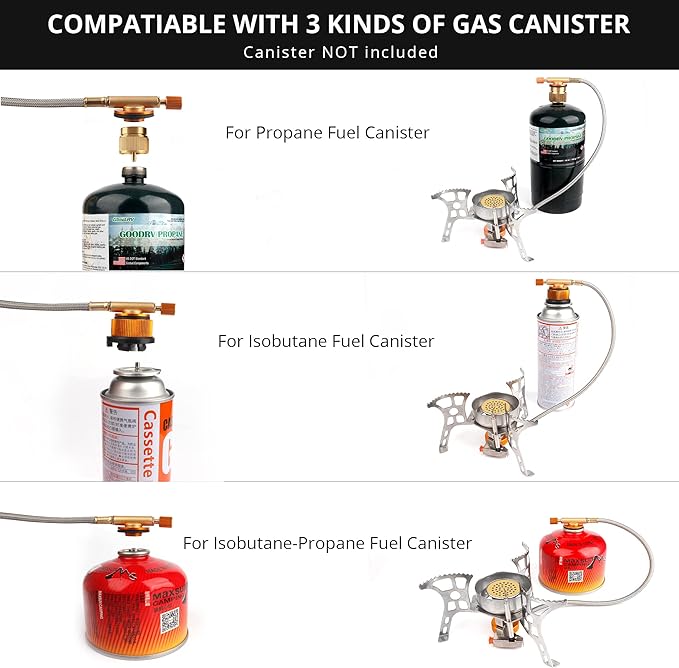 Camping Stove with Fuel Canister Adapter Portable Collapsible Gas Stove with Piezo