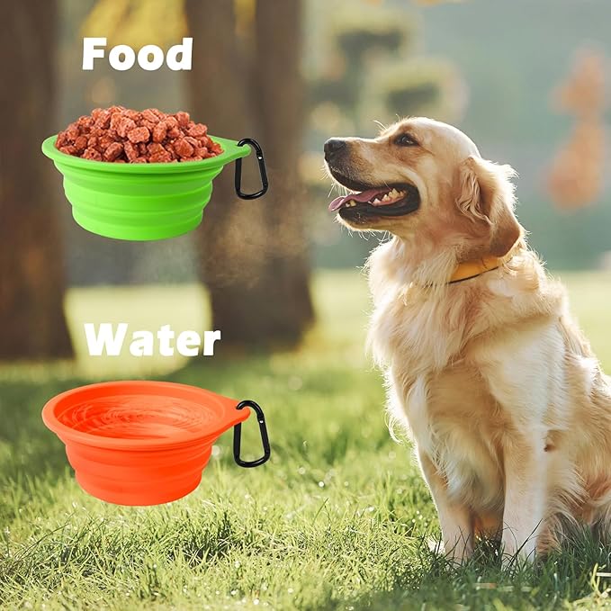 PetBonus 2-Pack Silicone Collapsible Dog Bowls, BPA Free Dishwasher Safe, Portable Foldable