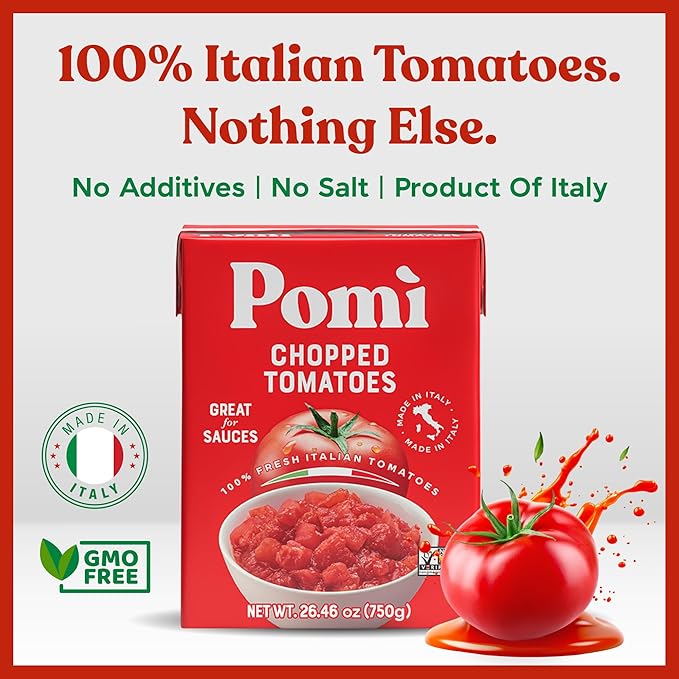 Pomì Chopped Tomatoes 26.46oz (Pack of 12) - Non-GMO, Gluten-Free, BPA-Free - 100% Fresh Italian