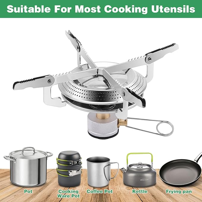 WADEO Portable Camping Stove Burner, Backpacking Stove with 1LB Propane Tank Adapter, Fuel Can