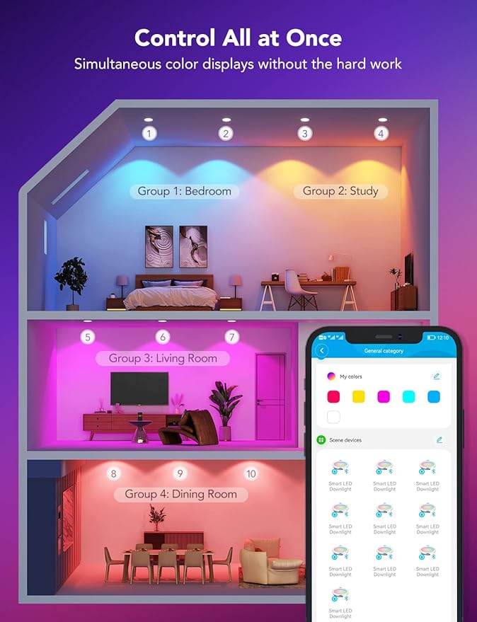 Govee Smart Recessed Lighting 4 Inch, Wi-Fi Bluetooth Direct Connect RGBWW LED Downlight, 65 Scene