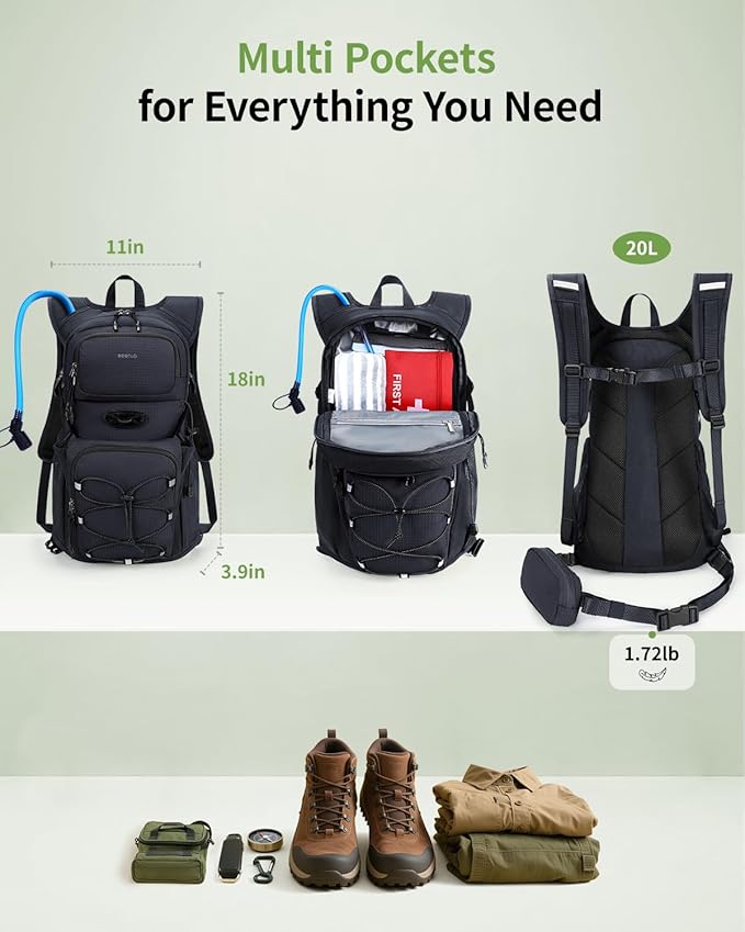 ECOHUB Hydration Backpack for Men Women, 20L Lightweight Hiking Daypack Cycling Backpack with 2L