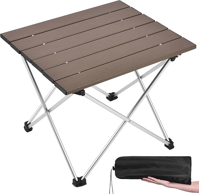Grope Small Folding Camping Table with Aluminum Table Top, Beach Table for Sand with Carrying