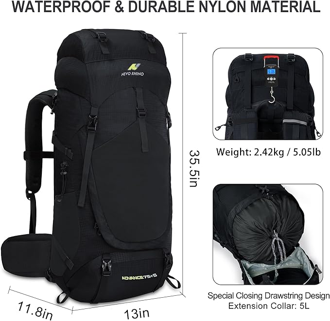 N NEVO RHINO Internal Frame Hiking Backpack 50/60/65/70/80L, Mountain Climbing Camping Backpack