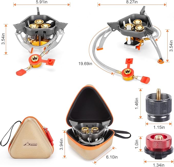 WADEO 7200W Windproof Camping Stove, Camping Gas Stove with Piezo Ignition, Two Fuel Canister