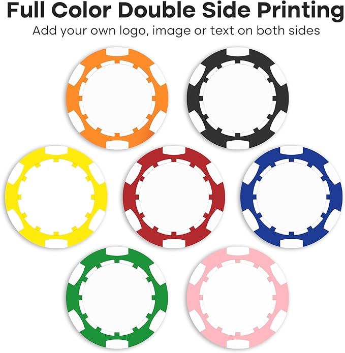 50-500 Custom Clay Poker Chips for 7 Colors,Imprinted in Full Color with Your Logo,Image or