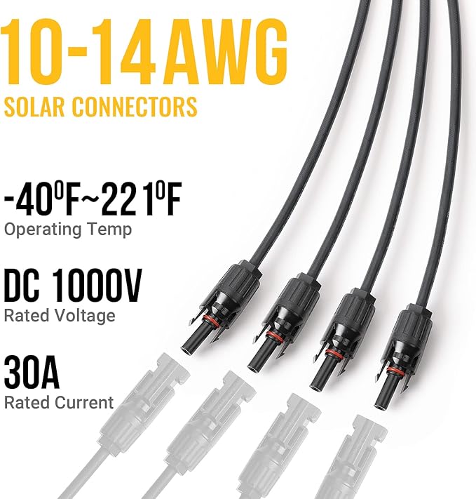 BougeRV Solar Y Branch Connectors Extra Long Solar Panel Parallel Connectors 1 to 4 Solar Cable
