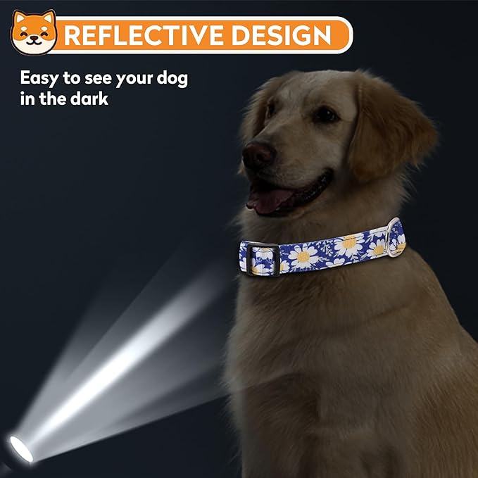 Reflective Dog Collar, Adjustable Soft Neoprene Padded Nylon Pet Collars with Buckle for Puppy and