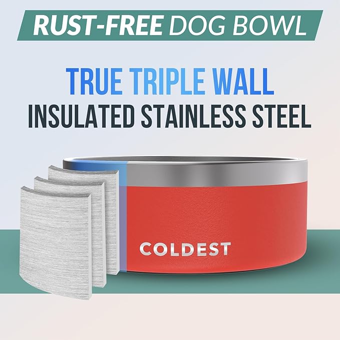 Coldest Dog Bowl - Anti Rust Metal, Non Slip, 3 Layers Insulated Stainless Steel Dog Bowls - Spill