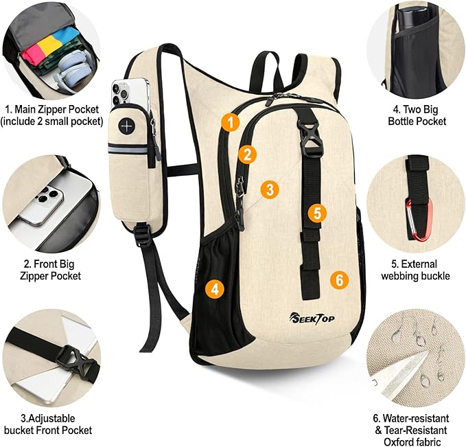 Seektop 15L Small Hiking Backpack for Women Men, Foldable Packable Backpack with Phone Pocket